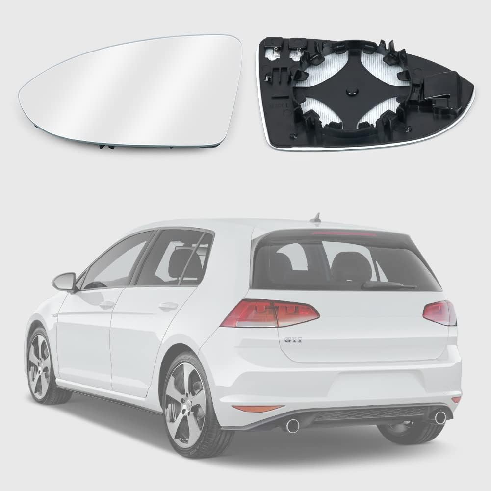 URAQT Spiegelglas links für Golf 7 – konvex, klar, beheizt (passend mit Trägerplatte, OEM-Referenzen V-W 4060G01 / 5G0 857 521)