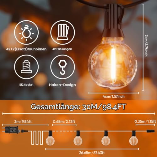 Thumbnail 5 de Hoteril LED-Lichterkette Außen 30 m, 8 Leuchtmodi – wetterfest mit 24-Volt Sicherheit