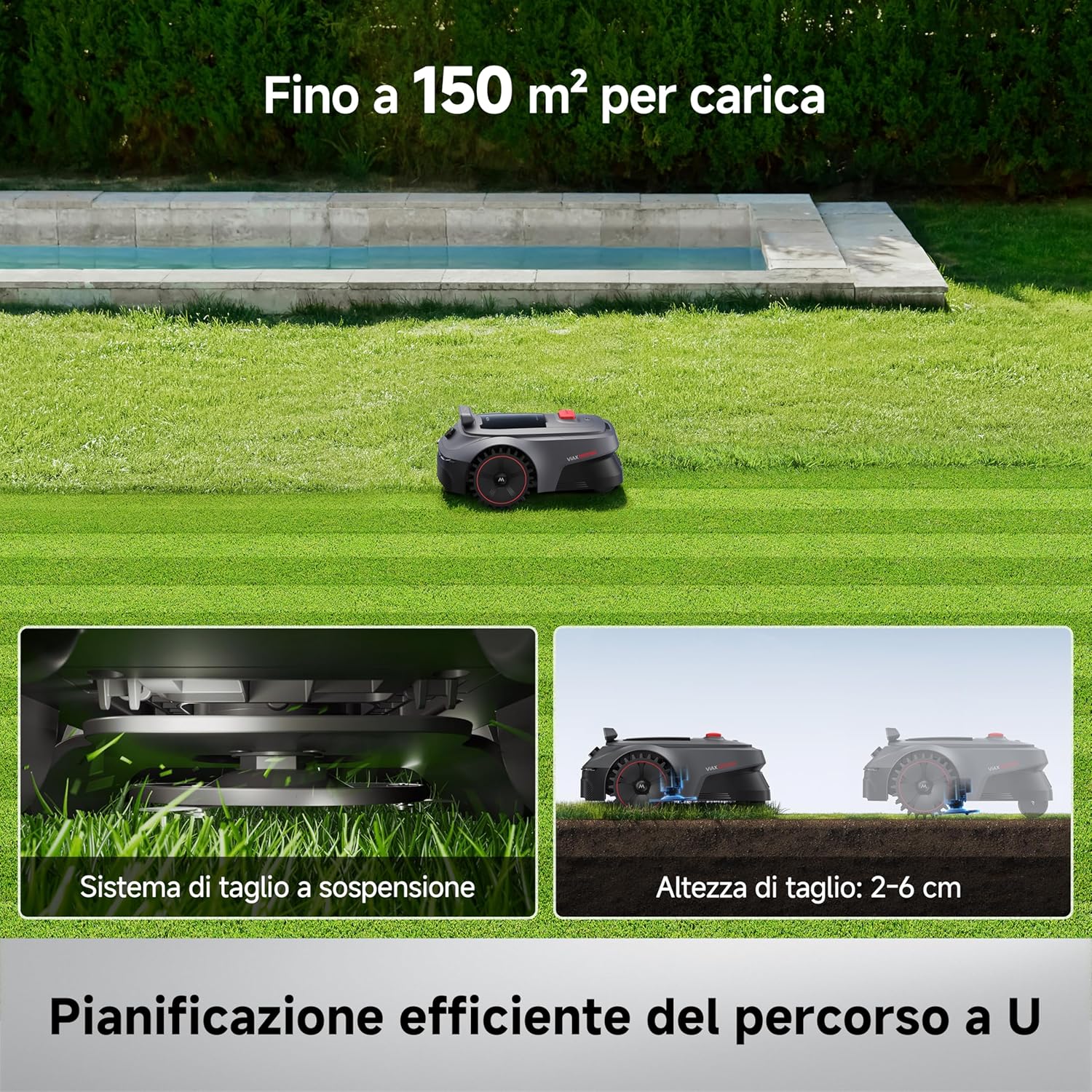 Detalle de MOVA ViAX 500: Robot Tagliaerba con mappatura IA senza fili e gestione multi-zona per giardini fino a 500 m²
