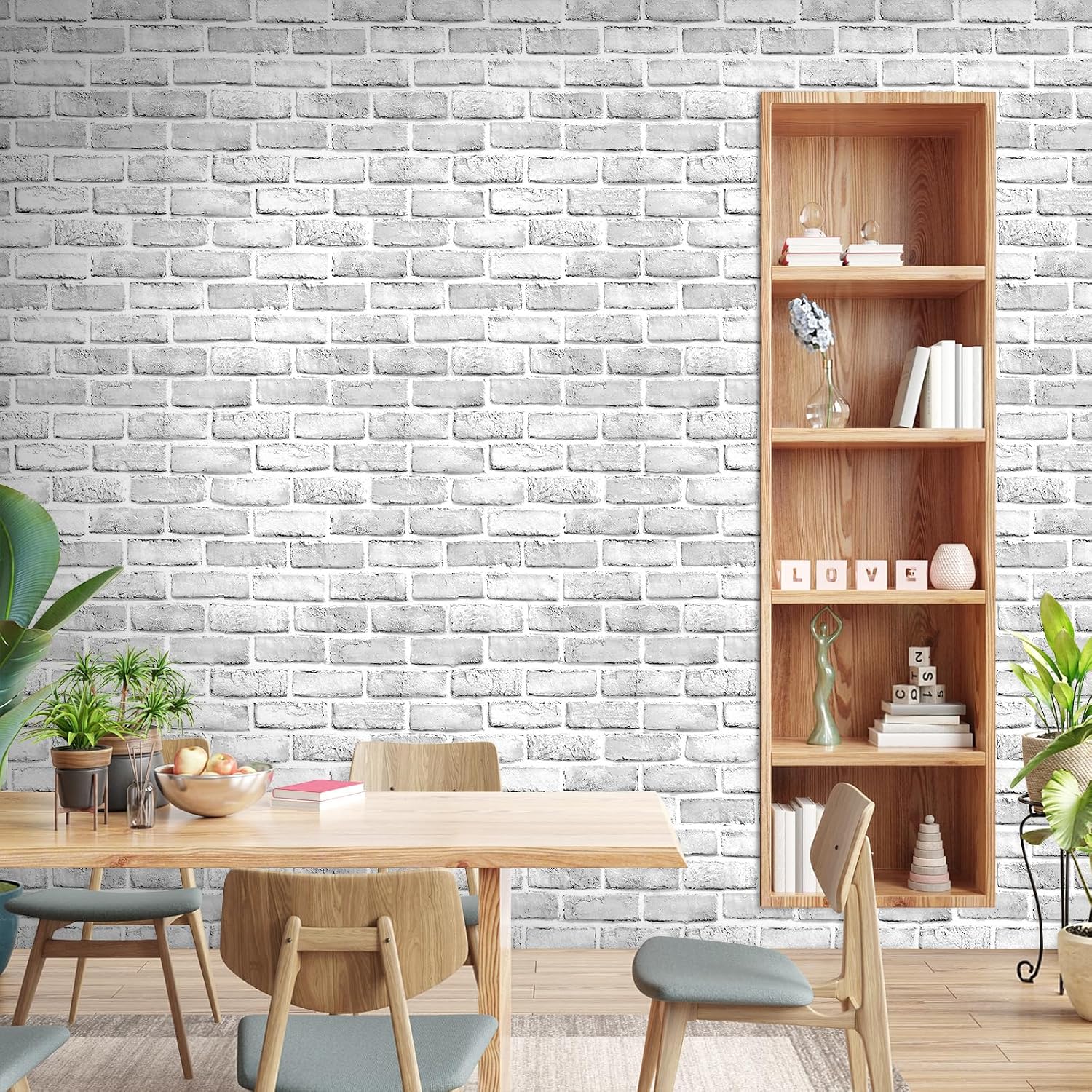 Detalle de Shackcom Grey White Brick Wallpaper Self Adhesive 2 Pack – Peel & Stick PVC Vinyl for Kitchen & Home