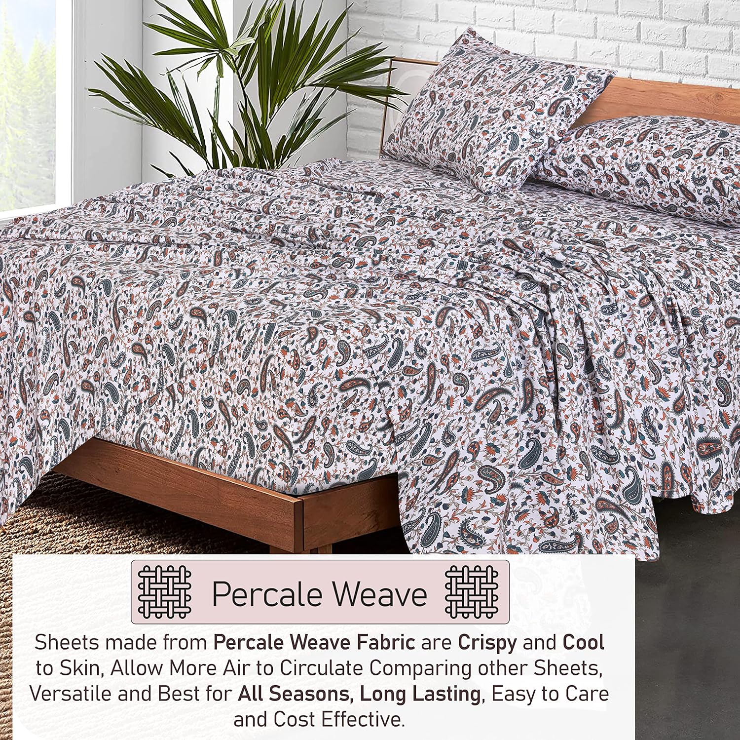 Detalle de RUVANTI Queen Percale Cotton Sheets 16