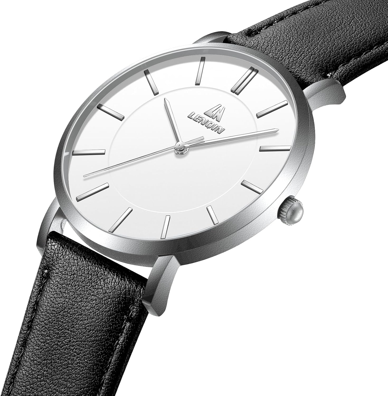 Detalle de LN LENQIN Herren Analog-Uhr mit Lederband, quarzgetrieben, 30 m wasserdicht (Mineralglas)