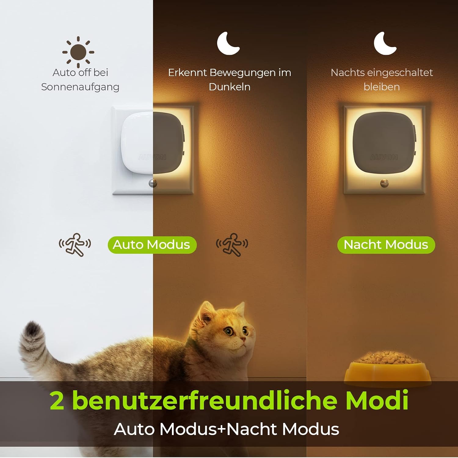 Detalle de AUVON Nachtlicht Steckdose 2 Stück, 1–50 lm ⚡