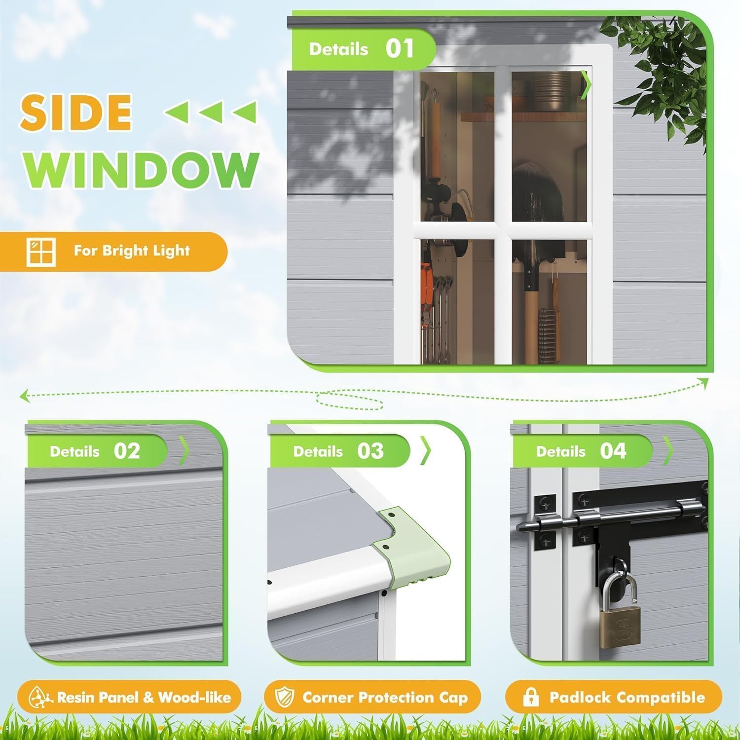 Detalle 2 de Devoko Resin Outdoor Storage Shed, 6 x 4 FT