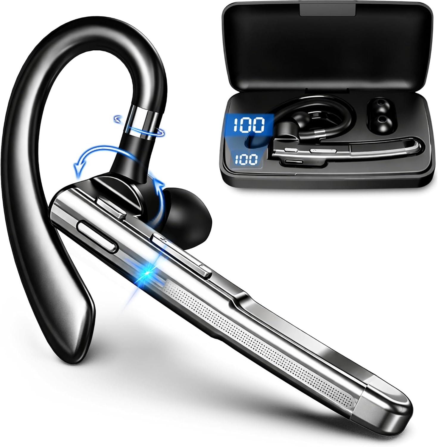 Detalle de Xoruezls Bluetooth Headset V6.1: 100-Hour Single-Ear Wireless Earbud with CVC8.0 Noise Cancellation