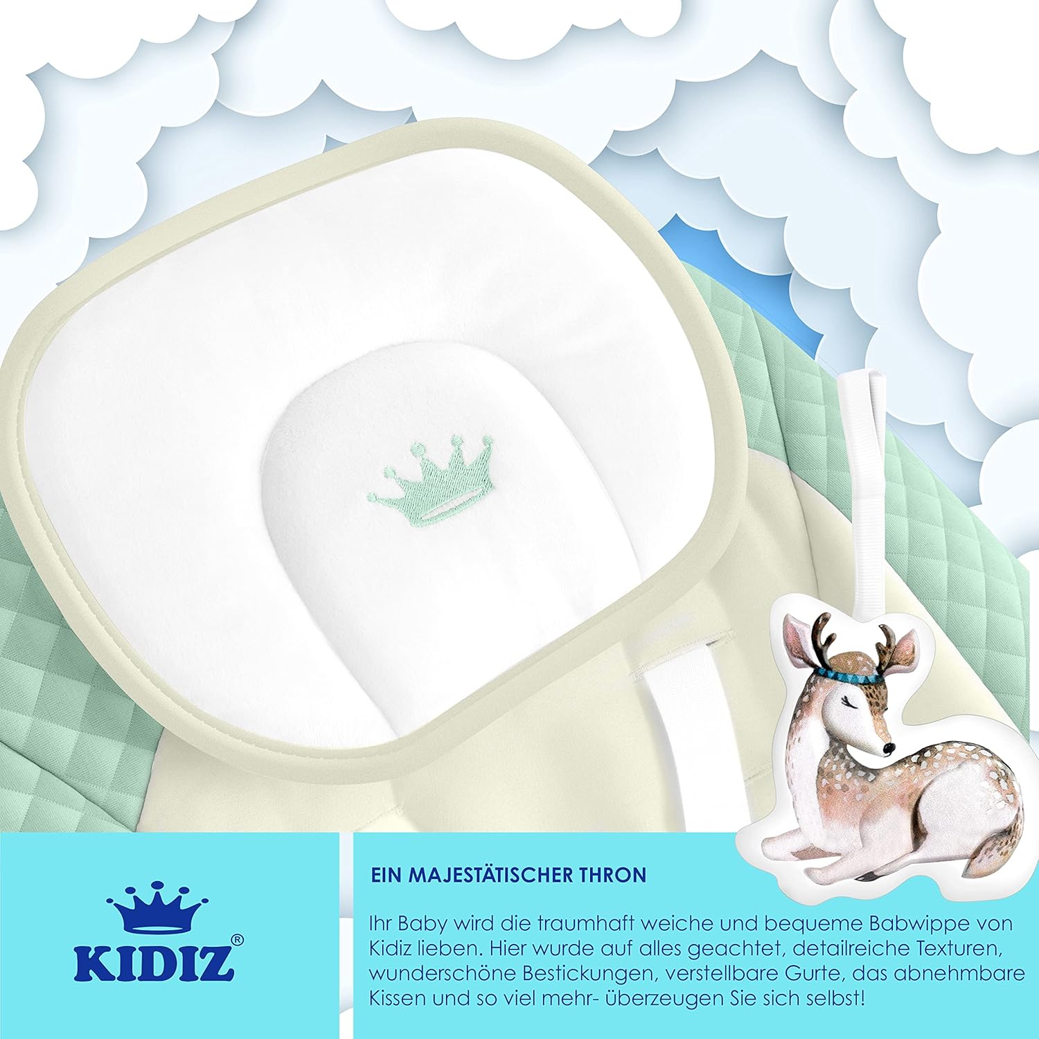 Thumbnail 3 de KIDIZ® Babywippe Babyschaukel mit 5 Geschwindigkeiten – faltbar, inkl. Spielbogen und Sound