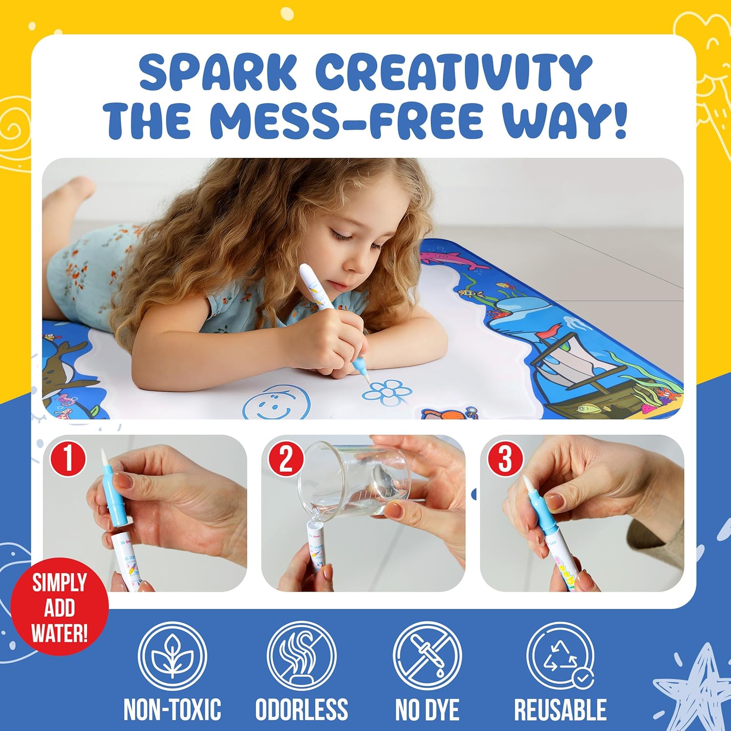 Thumbnail 3 de Water Doodle Mat – Sea Life (100 x 80cm): Mess-Free Water Drawing for Kids Aged 3–8