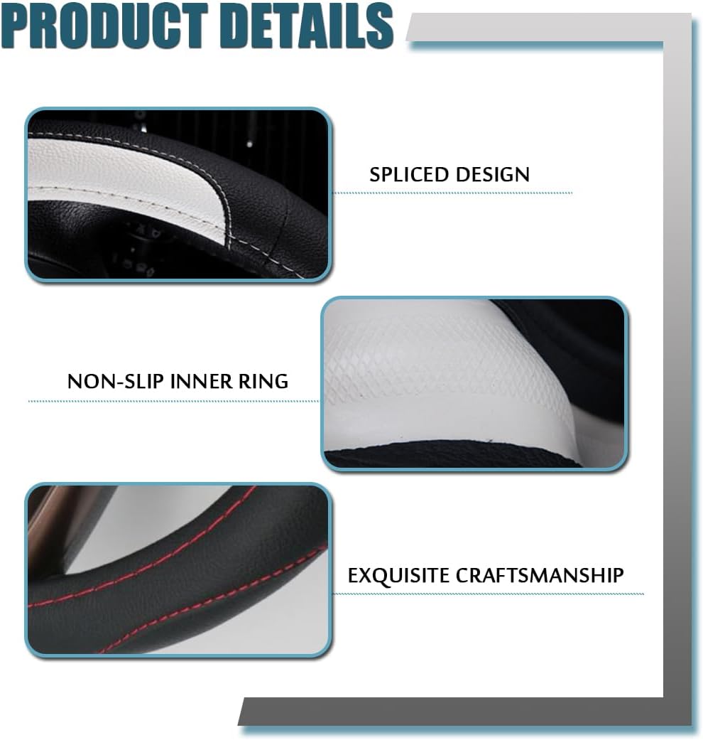 Thumbnail 2 de Pahajim 15 Inch Car Steering Wheel Cover - Soft Microfiber Leather, Breathable and Anti-Slip (Black/White)