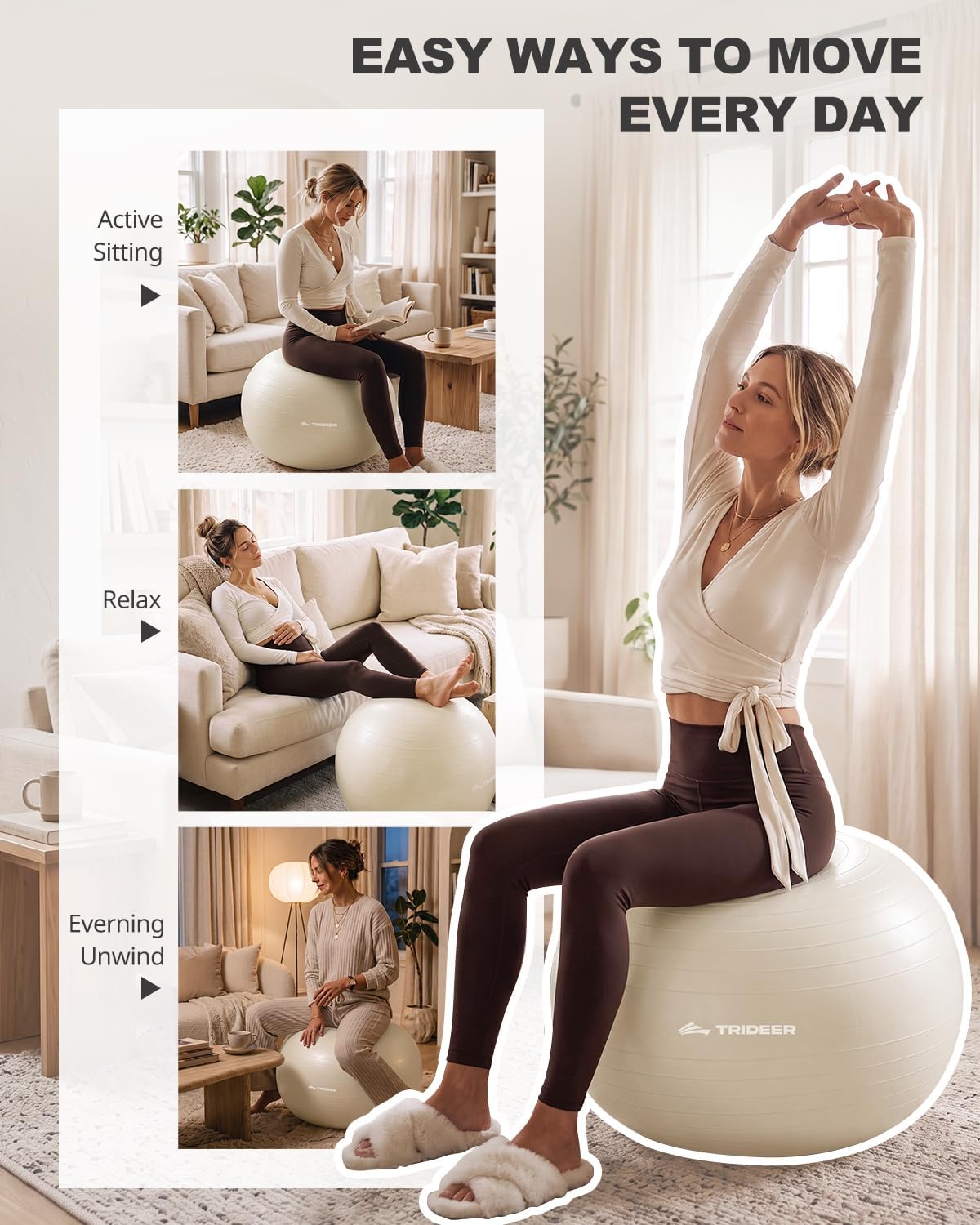 Thumbnail 6 de Trideer exercise ball, 65 cm Yoga Ball with Frosted Grip and Pump