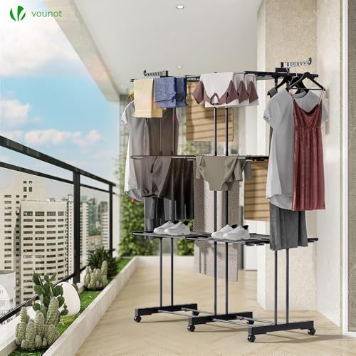 Thumbnail 6 de VOUNOT Séchoir à Linge Extensible Grande Capacité – Tour de Séchage 3 Niveaux, Noir