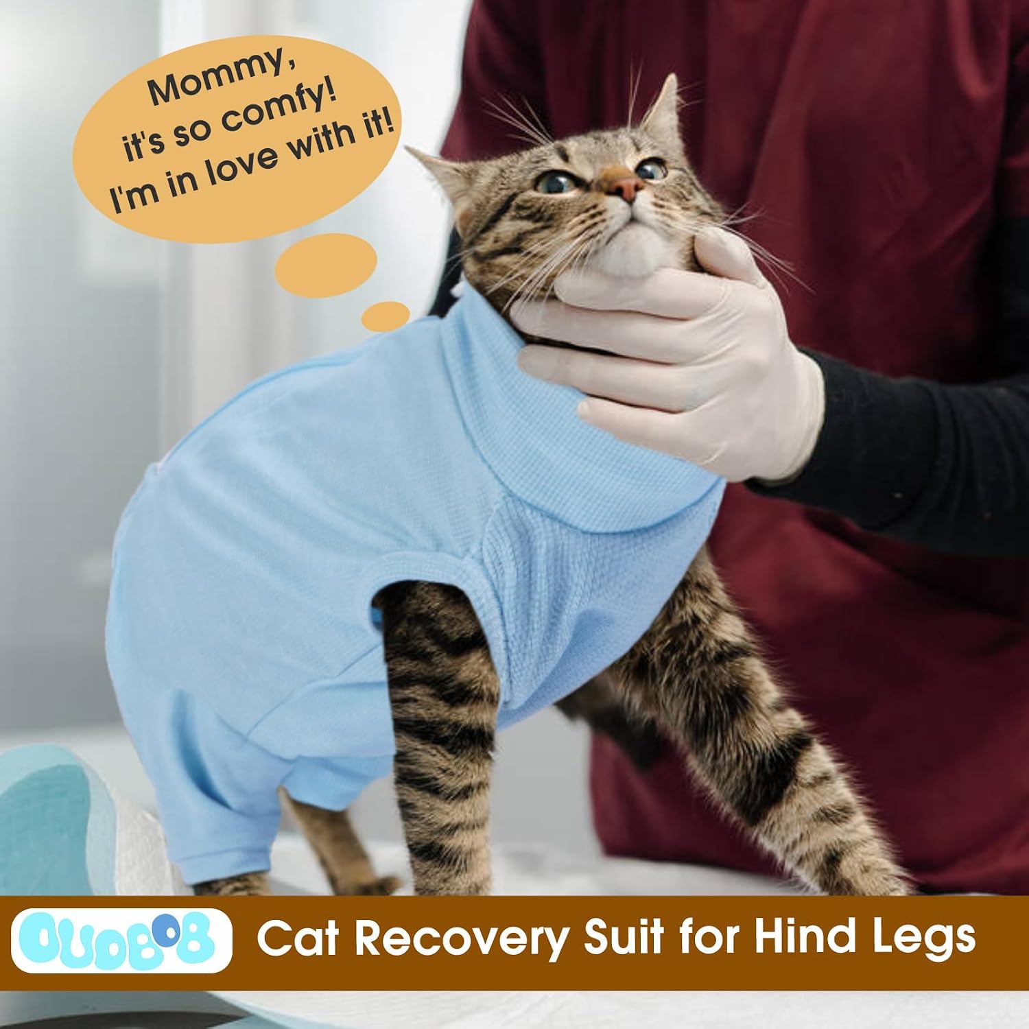 Detalle de OUOBOB Cat Recovery Suit with Hind Legs – Breathable post-surgery onesie for abdominal wounds