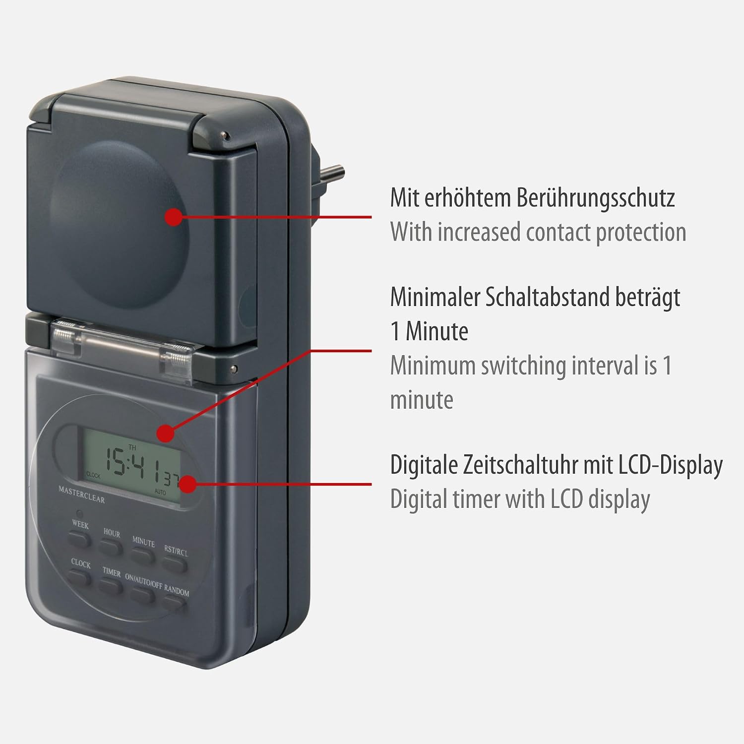 Thumbnail 1 de Brennenstuhl Digitale Wochenzeitschaltuhr IP44 – Digitale Timer-Steckdose für den Außenbereich
