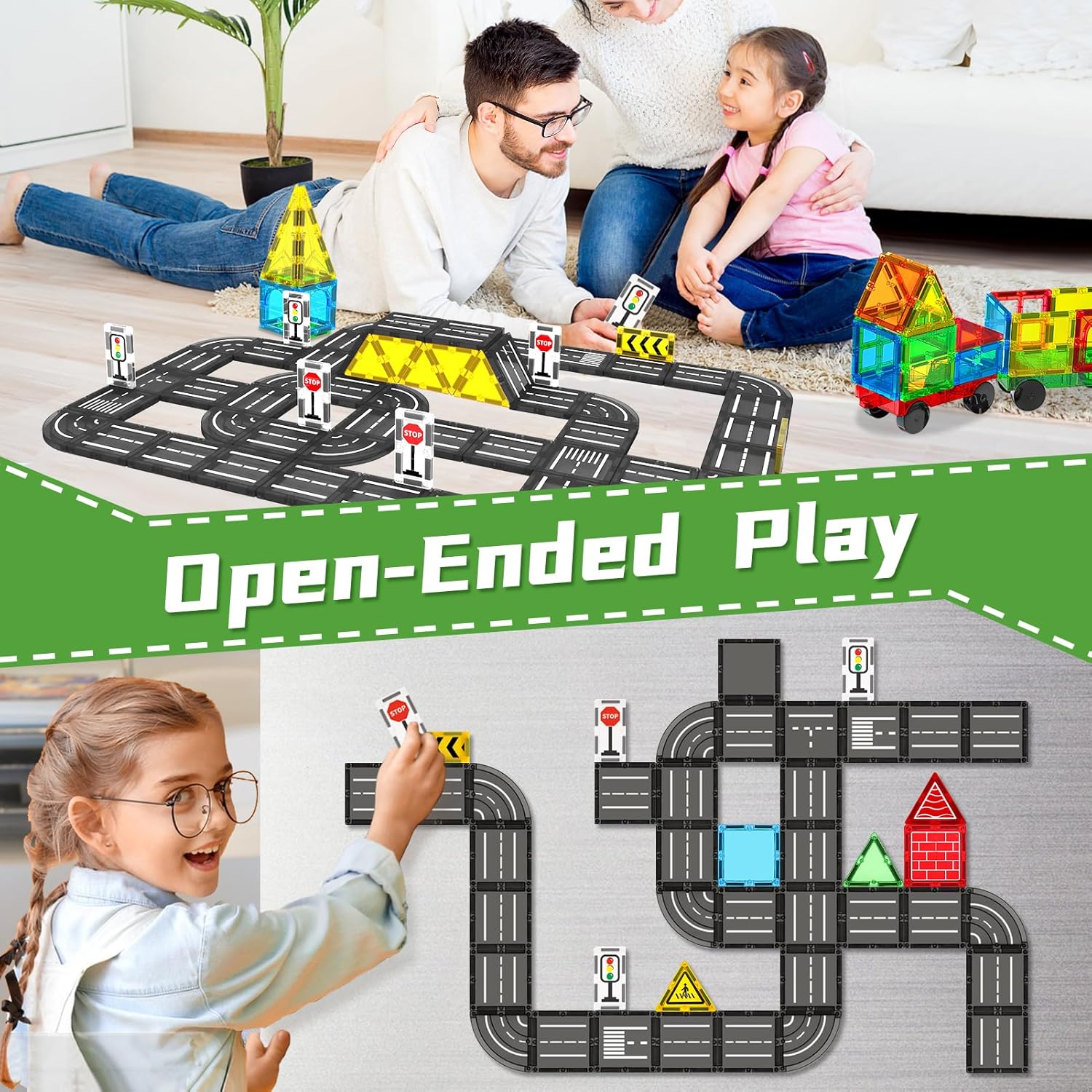 Detalle de obakaer Magnetic Tiles Road Building Blocks Set – Ultimate Road Expansion for Magnetic Tile Builders