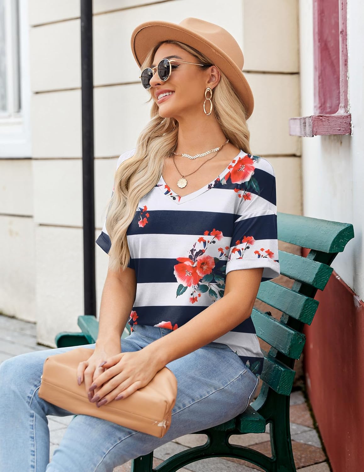Thumbnail 2 de Zeagoo Women's Summer Floral Tee: Lightweight, Loose-Fit V-Neck Short Sleeve Shirt