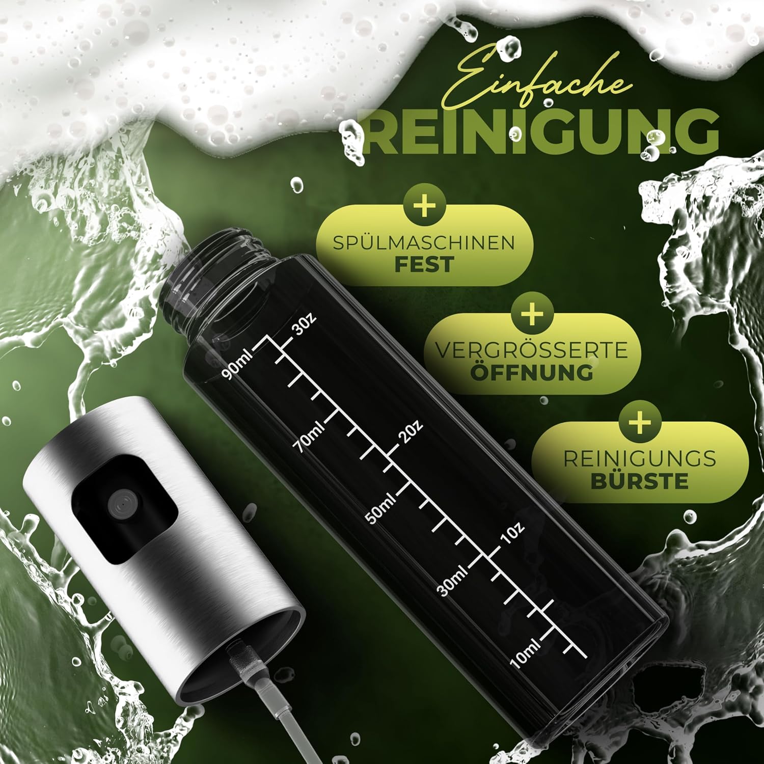 Thumbnail 4 de Leisure Life® Hochwertiger Ölsprüher mit UV-Schutzglas (Obsidian Black) – 100% BPA-frei