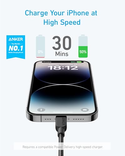 Detalle 2 de Anker 310 USB-C to Lightning Cable (1.8m) Braided — MFi-Certified, durable and fast-charging