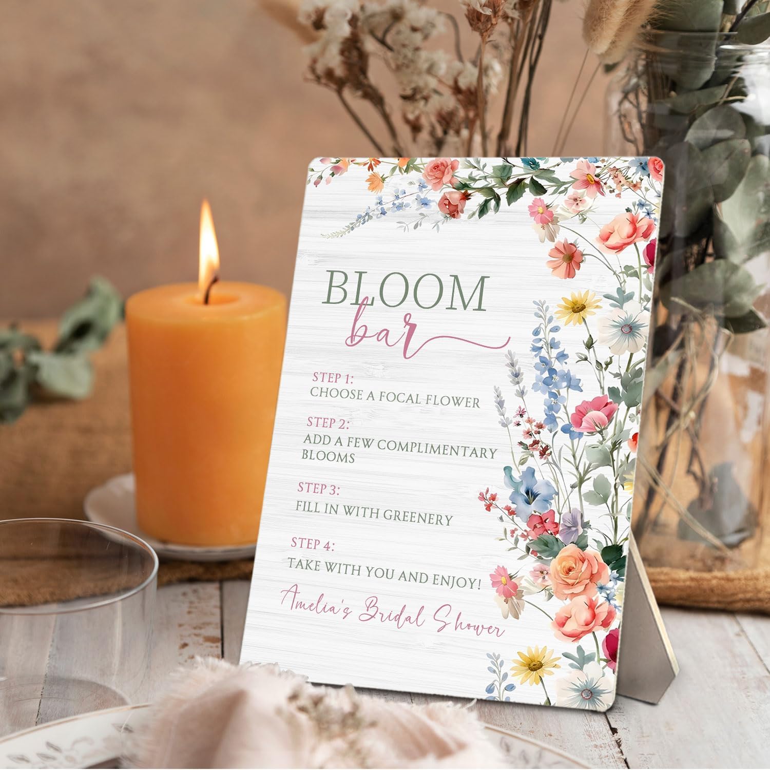 Detalle 1 de ERYBHKRTYH Flower Bloom Bar Sign, 5x7-Inch Wooden Wedding Table Sign