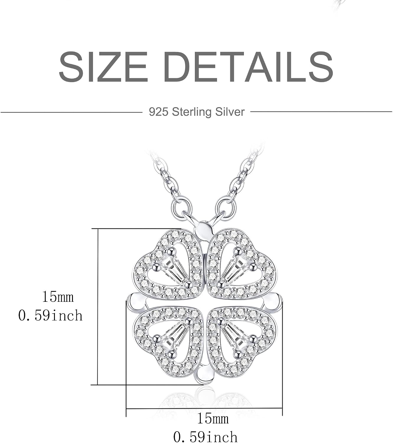 Detalle 2 de Collier trèfle à 4 feuilles en argent 925 Jrêveinfini (pendentif 15 mm) porte-bonheur