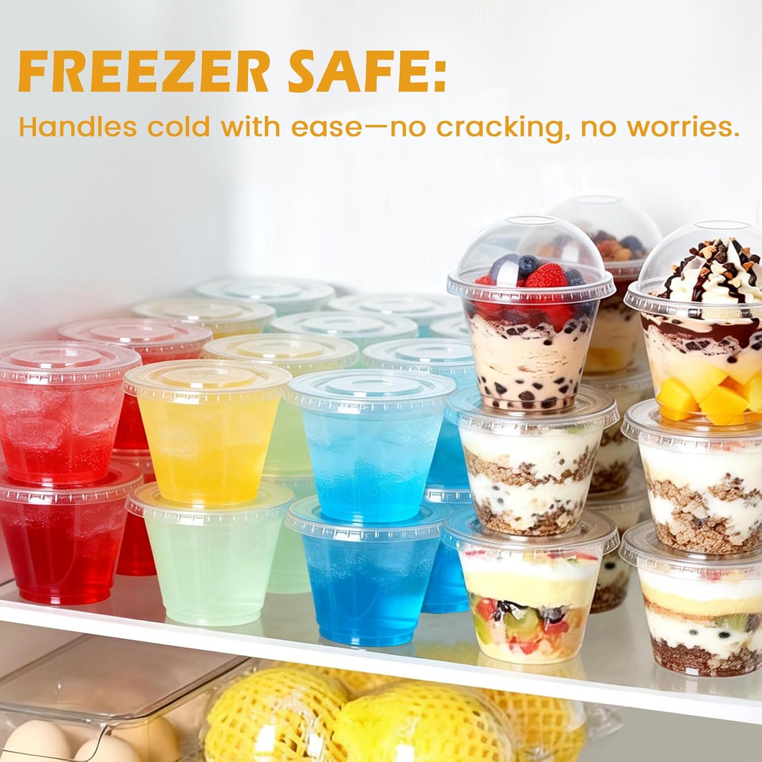 Thumbnail 3 de Lamosi 9 oz Clear Plastic Cups with Lids (50 Pack) – Flat, No-Hole Lid for Spill-Proof To-Go Treats