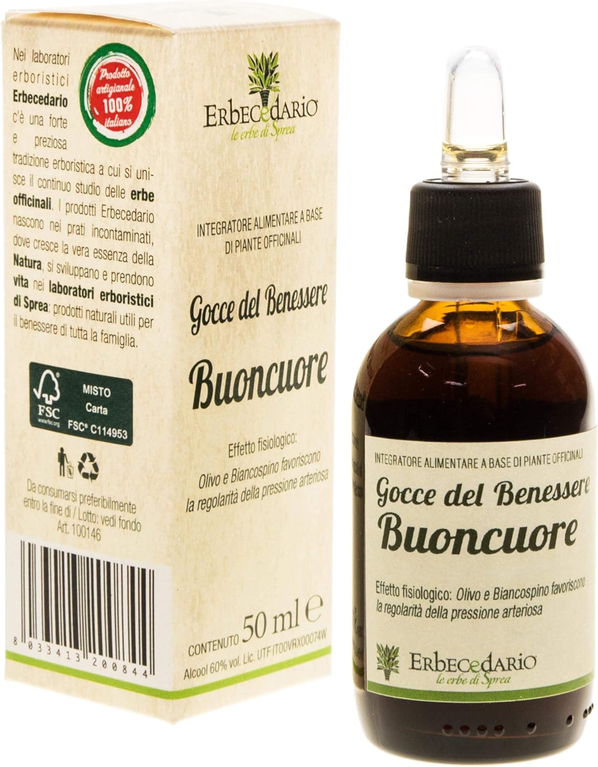 Detalle de Gocce Del Benessere Buoncuore Erbecedario – Integratore per la regolarità della pressione e benessere cardio-vascolare, 50 ml