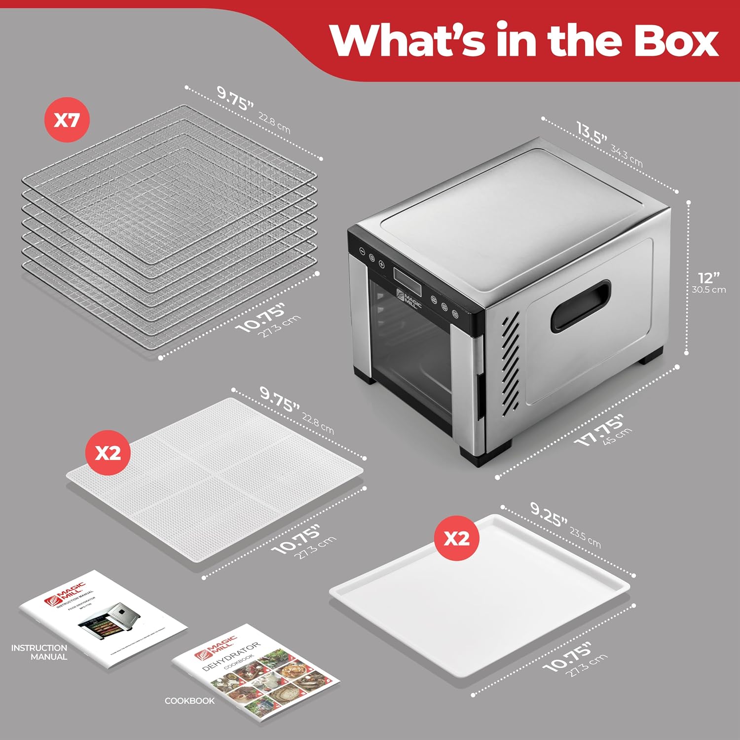 Detalle 1 de Magic Mill MFD-7700 Food Dehydrator, 600W Rear Fan, 7 Stainless Steel Trays
