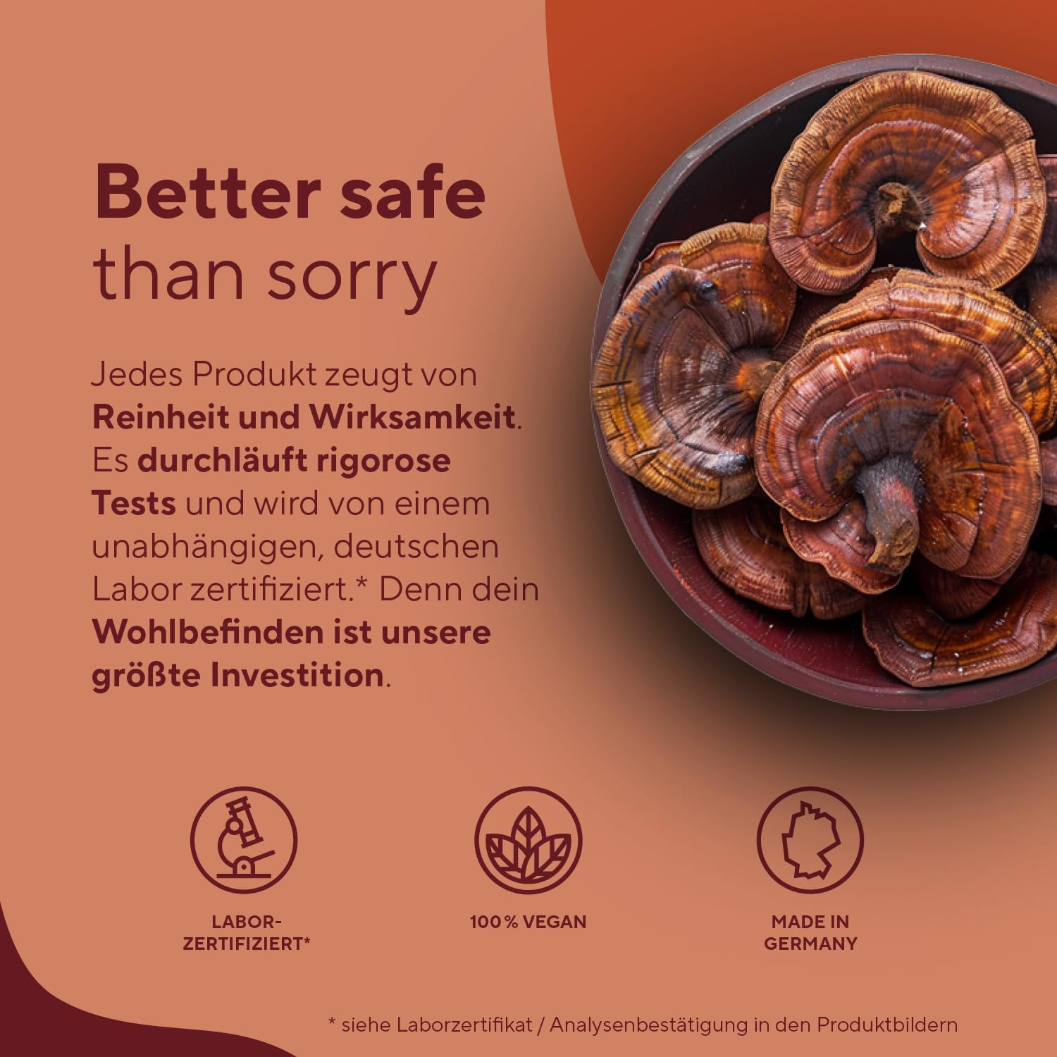 Detalle de Reishi Pilz-Extrakt – 270 Kapseln (670 mg) hochdosiert, vegan, deutsche Produktion | TRUE NATURE®