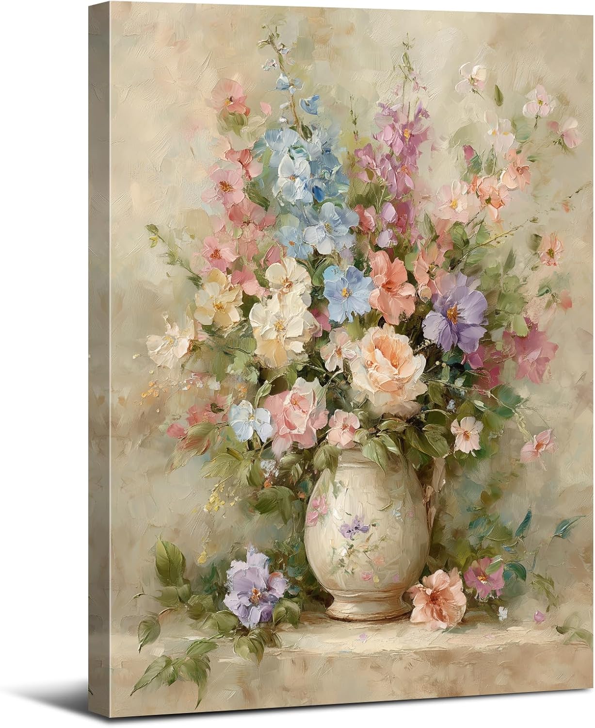 Detalle de Botanical vintage floral wall art canvas print (12 x 16 inch, 1 panel) – vase bouquet still life decor