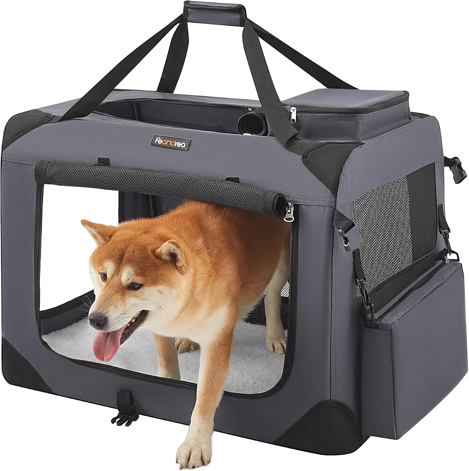 Feandrea Sac Transport pour Chat et Chien – Caisse pliable en Oxford, cadre métal, 70 × 52 × 52 cm (Gris)