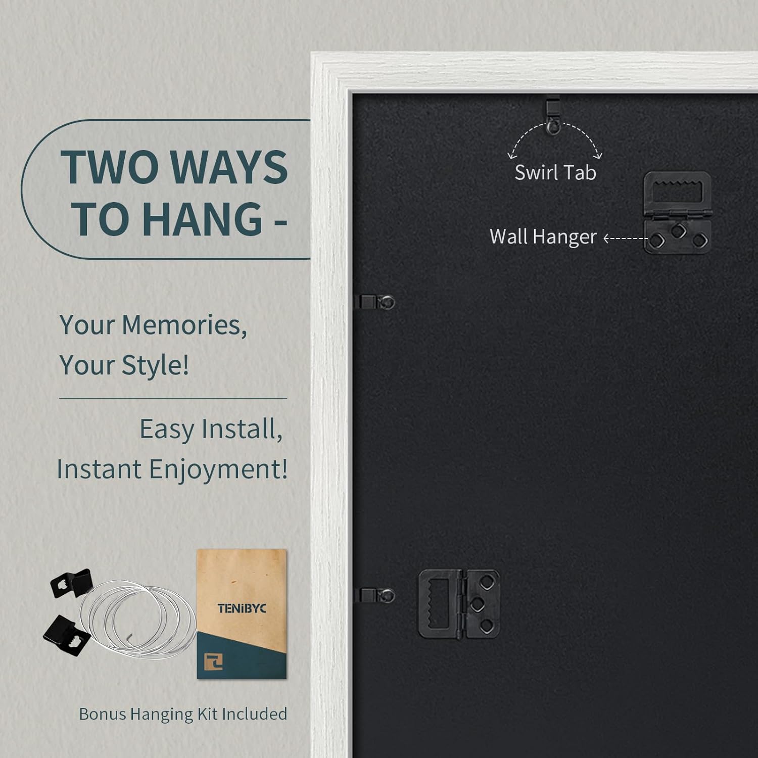 Thumbnail 2 de TENIBYC 24x36 Poster Frame 3-Pack (White Woodgrain) — Solid Wood Picture Frames with Plexiglass