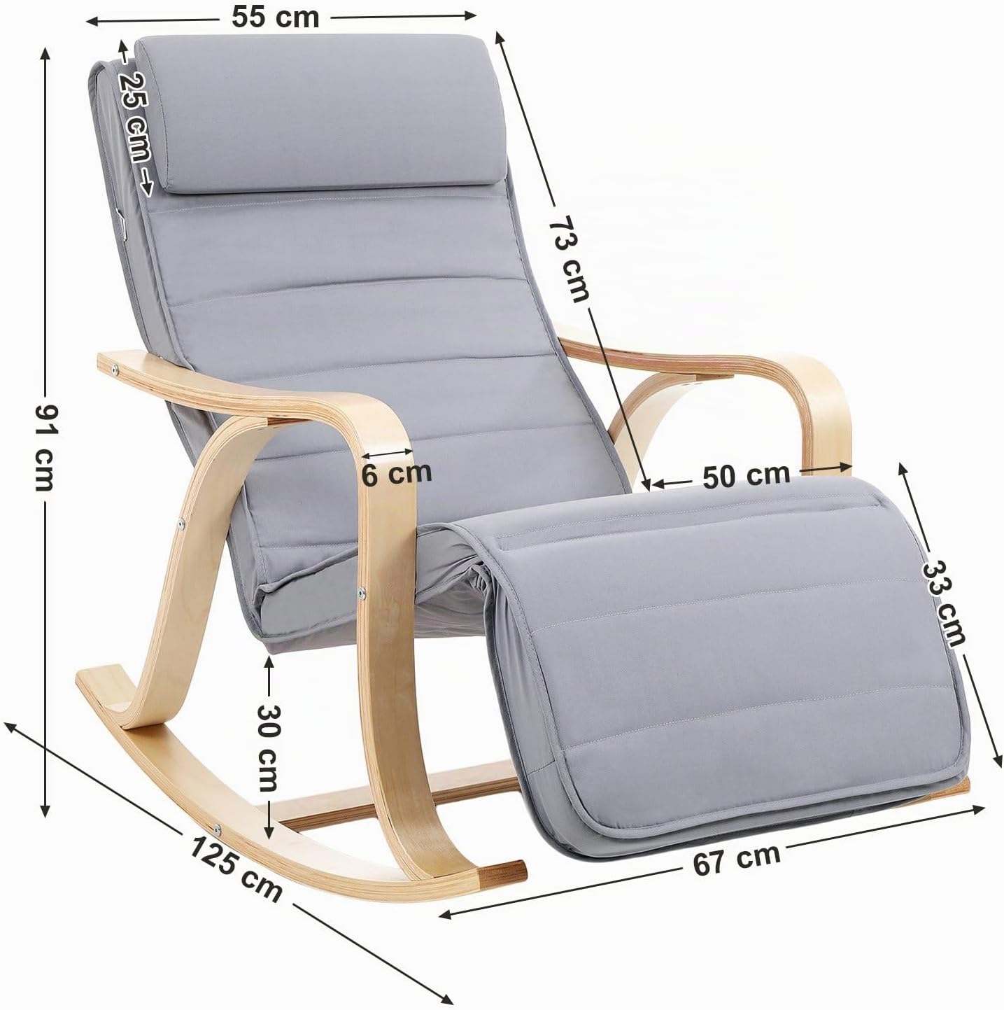 Detalle de SONGMICS Sedia a Dondolo in Legno di Betulla LYY41G: comfort, stile e praticità a 5 altezze