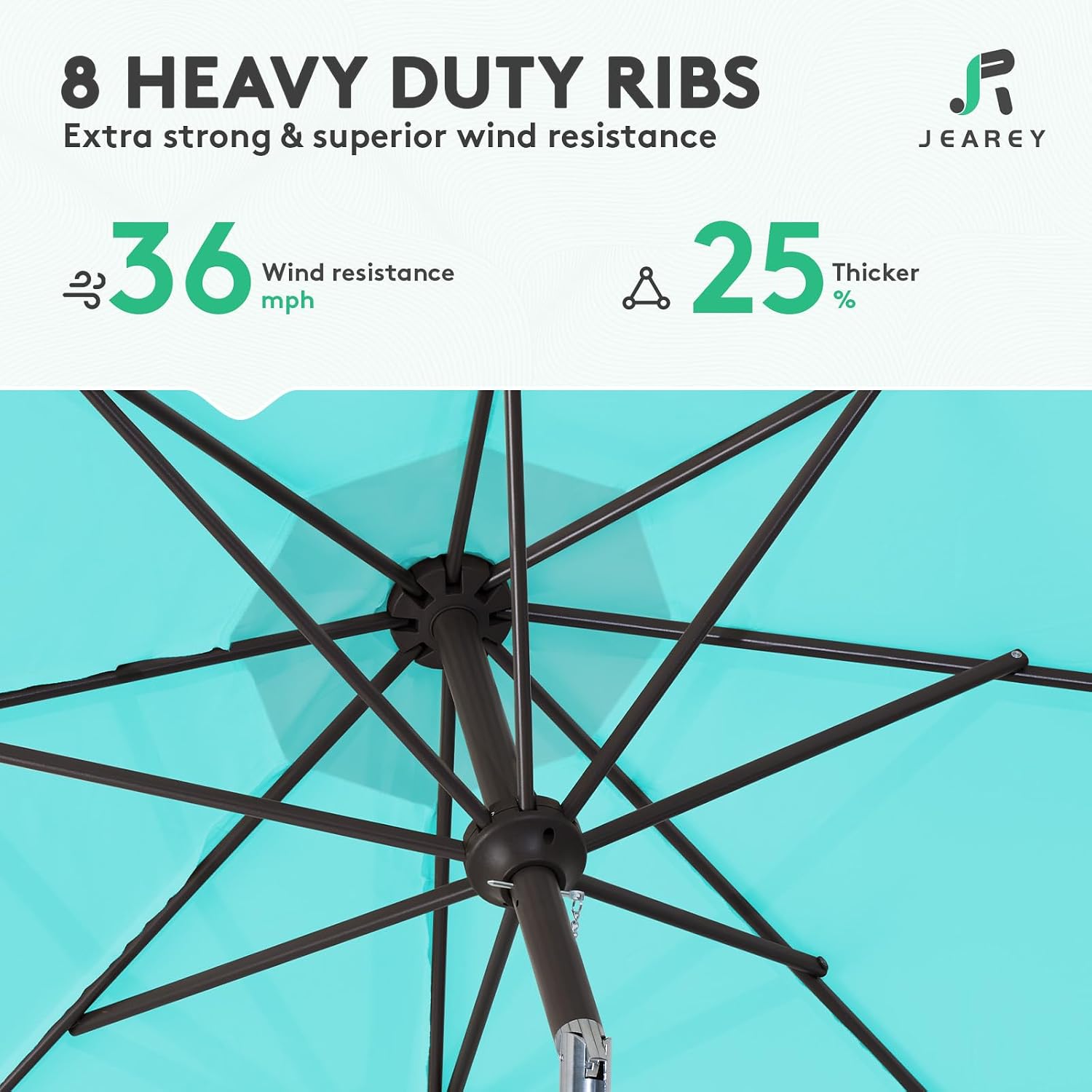 Thumbnail 4 de JEAREY 9FT Outdoor Patio Umbrella, Peacock Blue, Crank and Tilt