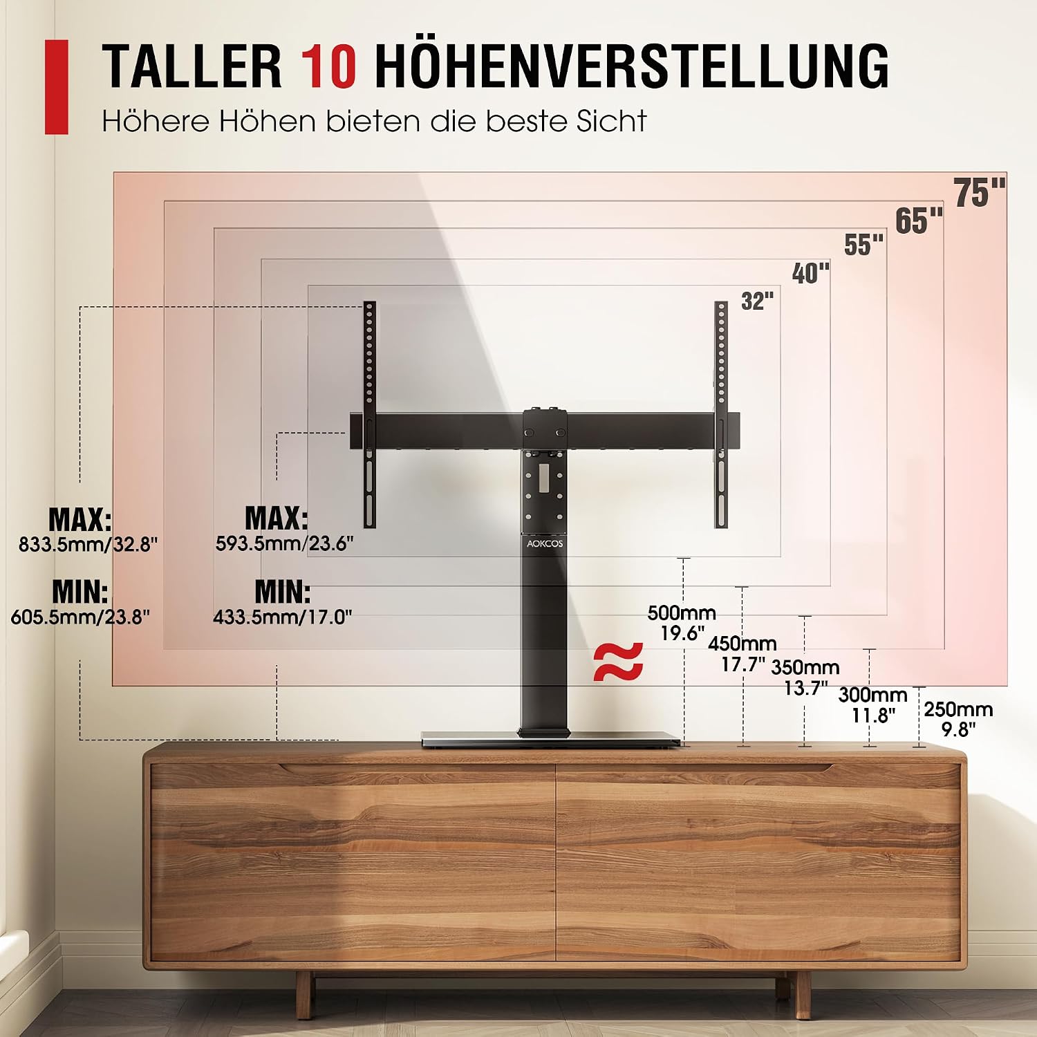 Thumbnail 2 de AOKCOS TV Standfuß: Schwenkbar und höhenverstellbar für 32–75 Zoll Fernseher bis 50 kg