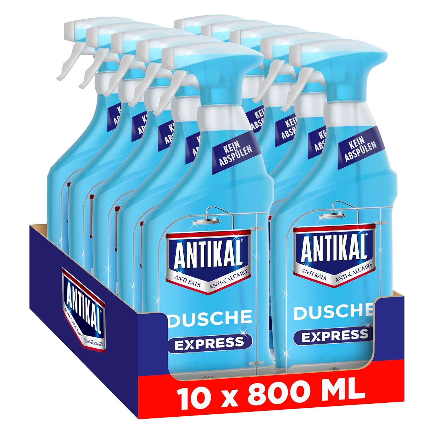 Detalle de Antikal Expressspray, 10 × 800 ml – Kalkfrei, ohne Abwischen, für Dusche & Bad