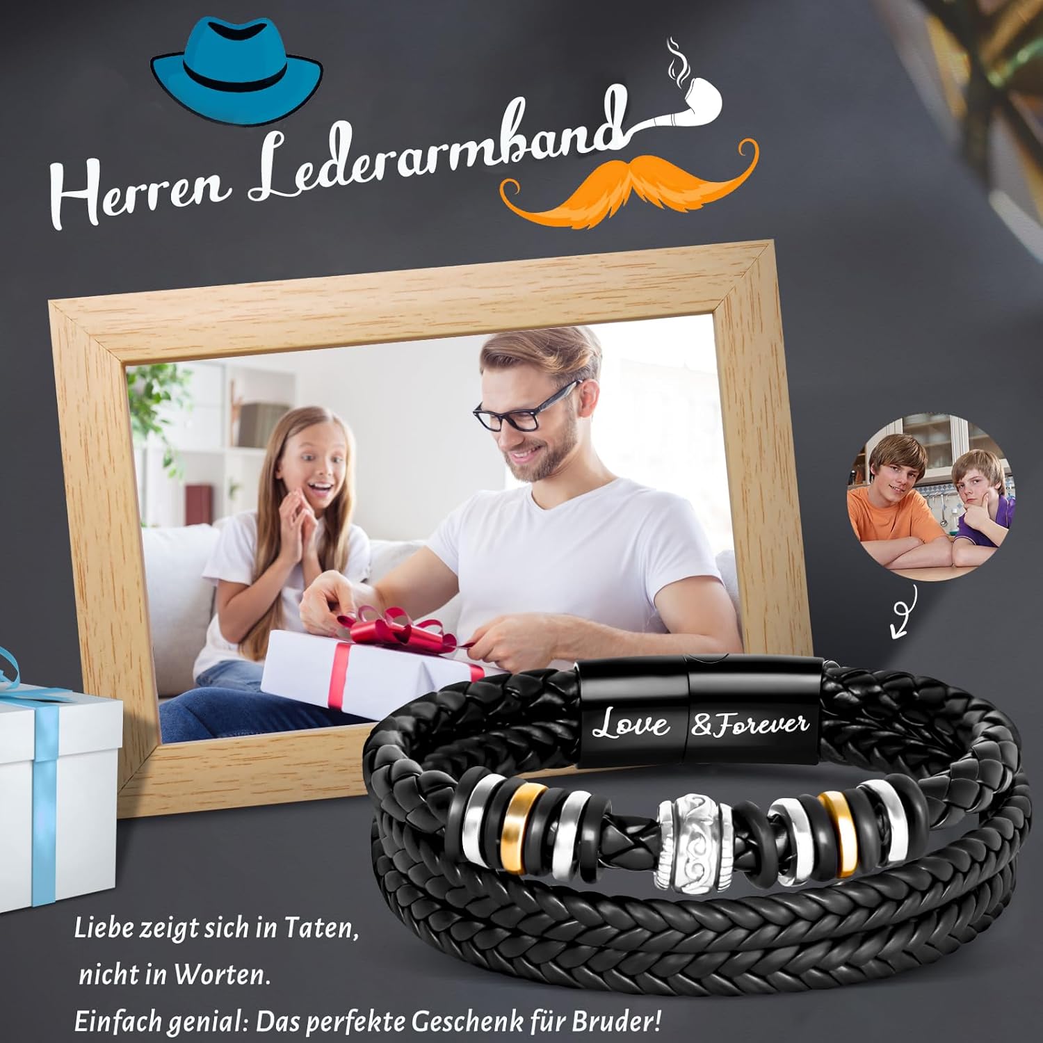 Thumbnail 1 de YIBONIKA Lederarmband für Männer – Geschenkbox mit Nachrichtkarte für Bruder, Papa, Sohn & mehr