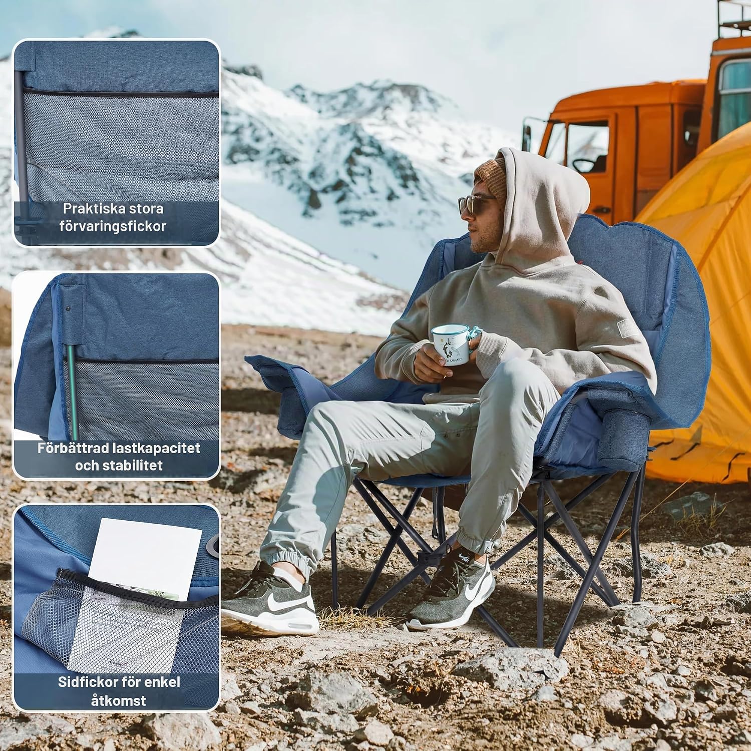 Detalle de RELAX FIELD RS01-S047 XXL campingstol, vadderad och hopfällbar