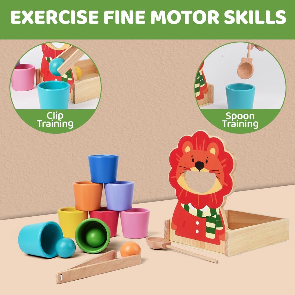 Detalle de Vicloon Palline in Bicchierini Montessori 3+ Anni – Set in legno per imparare colori, forme e conteggio