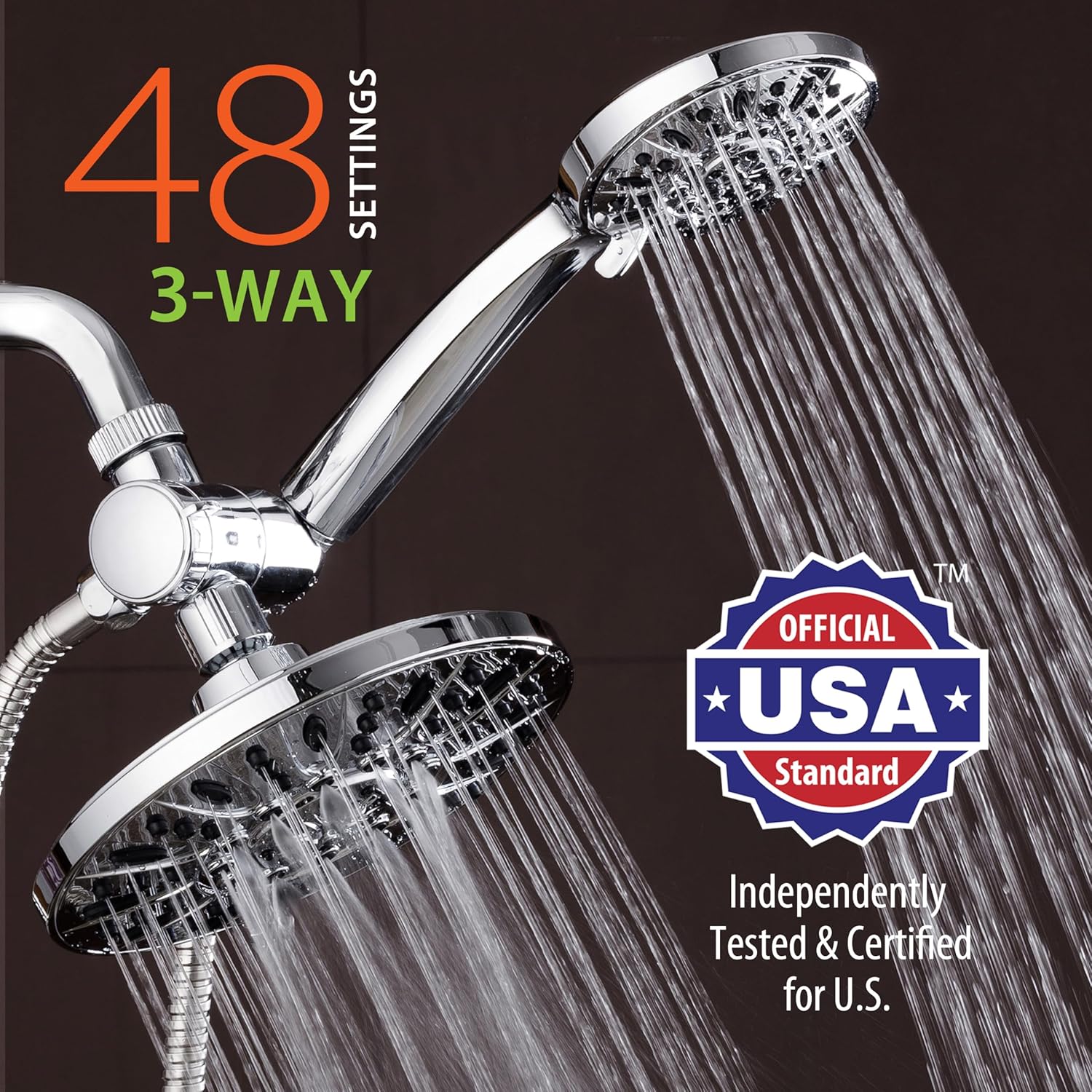 Thumbnail 1 de AquaDance 7" Premium High Pressure 3-Way Rainfall Combo (3328) with 6-Setting Hand Shower