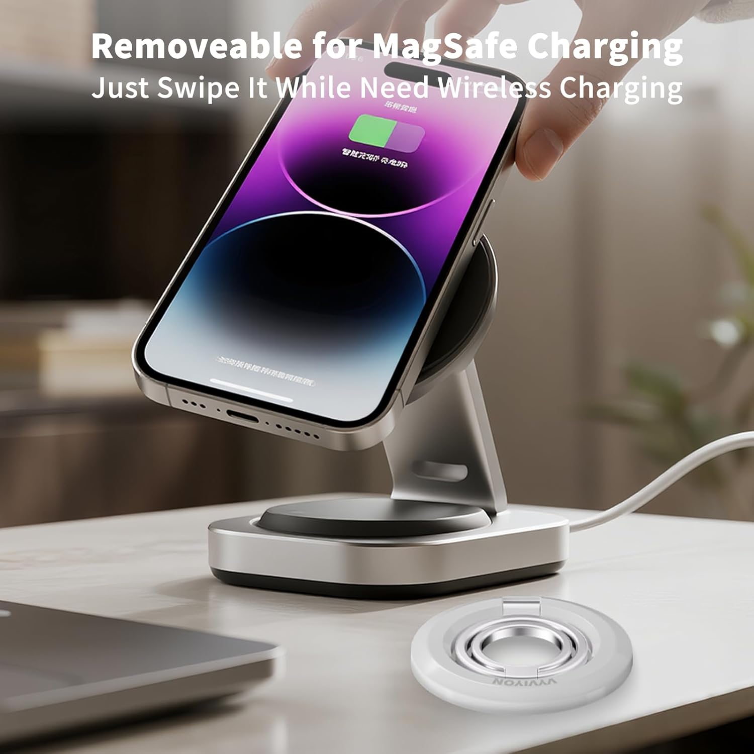 Thumbnail 5 de Phone Ring Holder for MagSafe: Double-Sided Magnetic Ring Stand for iPhone 17–12 and Magnetic Android Apps (White)