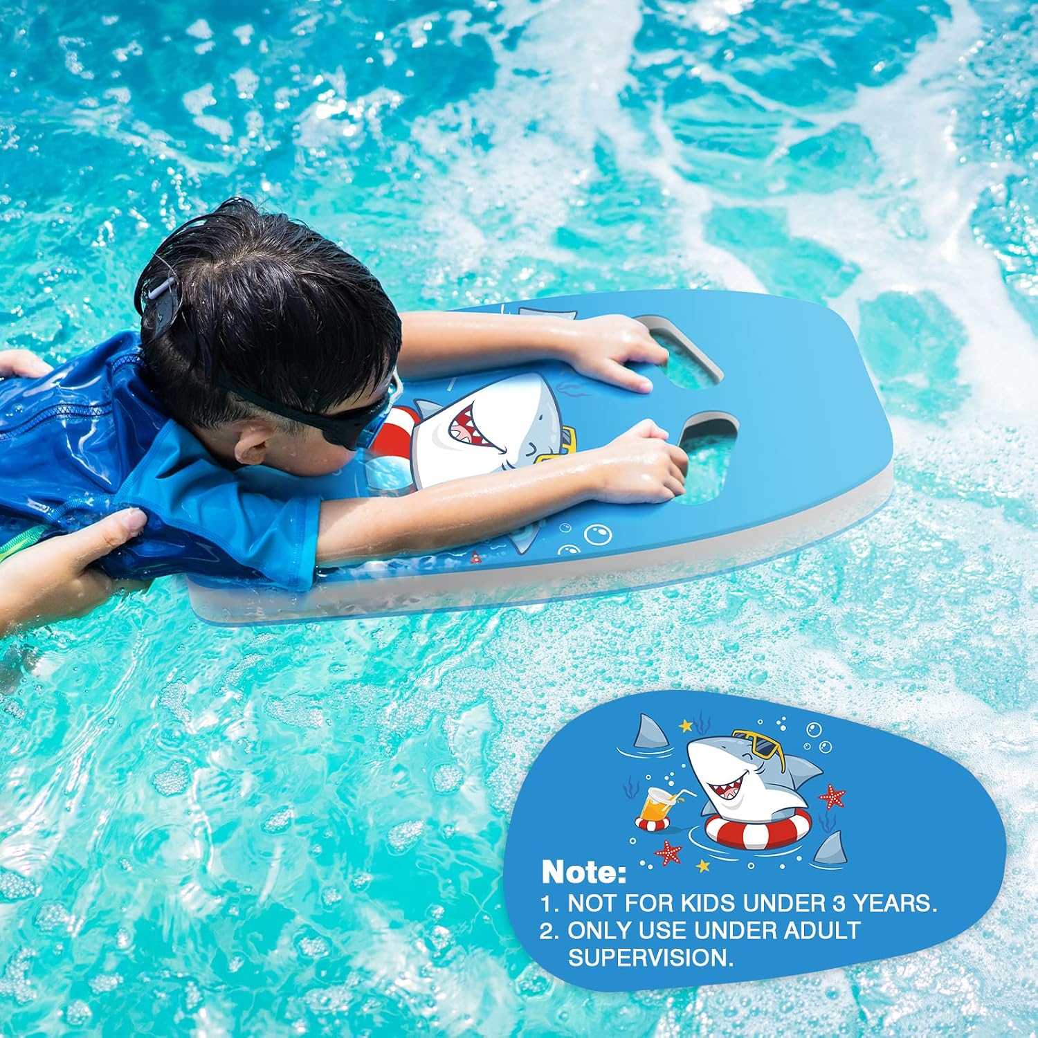 Detalle 2 de MoKo Schwimmbrett mit Griffen (Kickboard) für Kinder und Erwachsene – Cartoon Swim Float Trainingsausrüstung