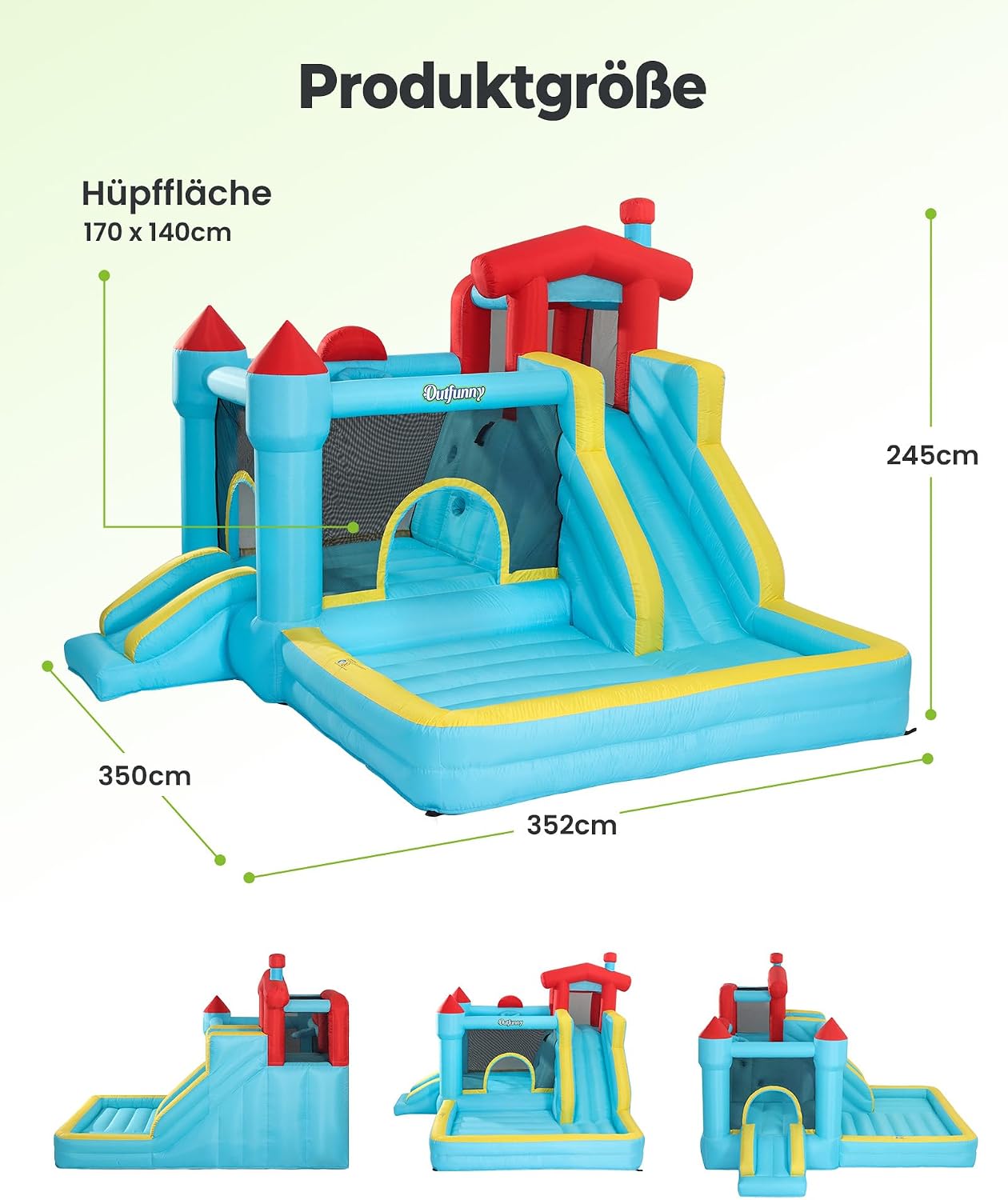 Detalle 2 de Outfunny Hüpfburg für Kinder 3-12 Jahre mit Rutsche – Gebläse 450W, Indoor & Outdoor