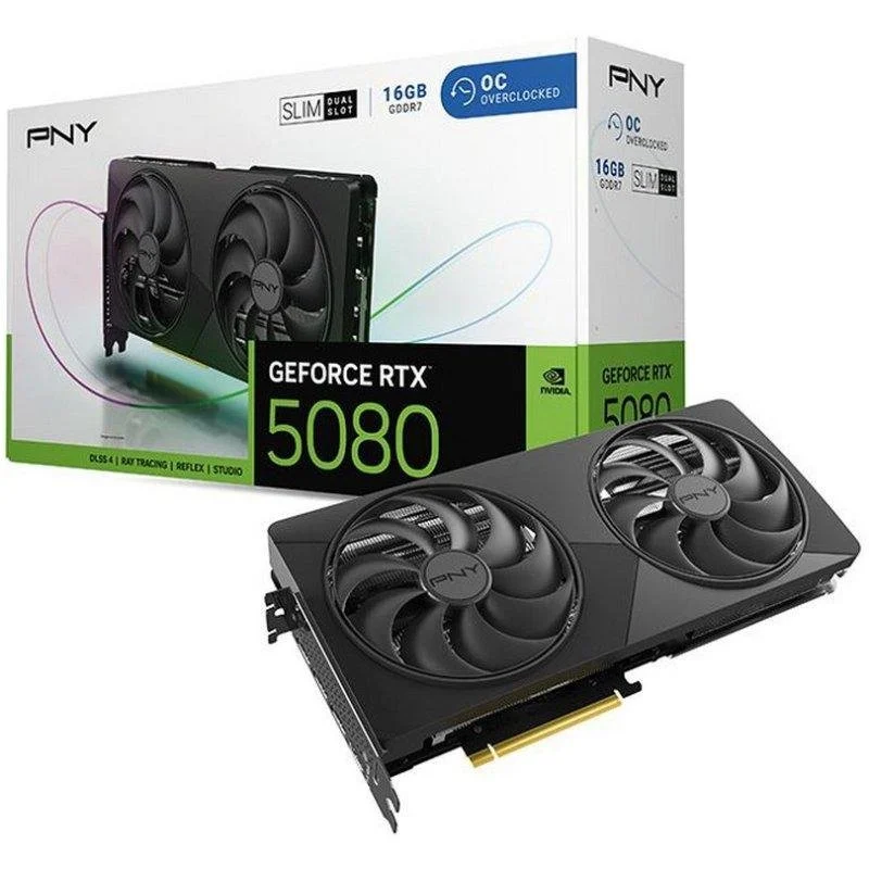 Detalle de Tarjeta Gráfica PNY GeForce RTX 5080 Dual-Fan Slim OC 16GB GDDR7 Reflex 2 RTX AI DLSS4