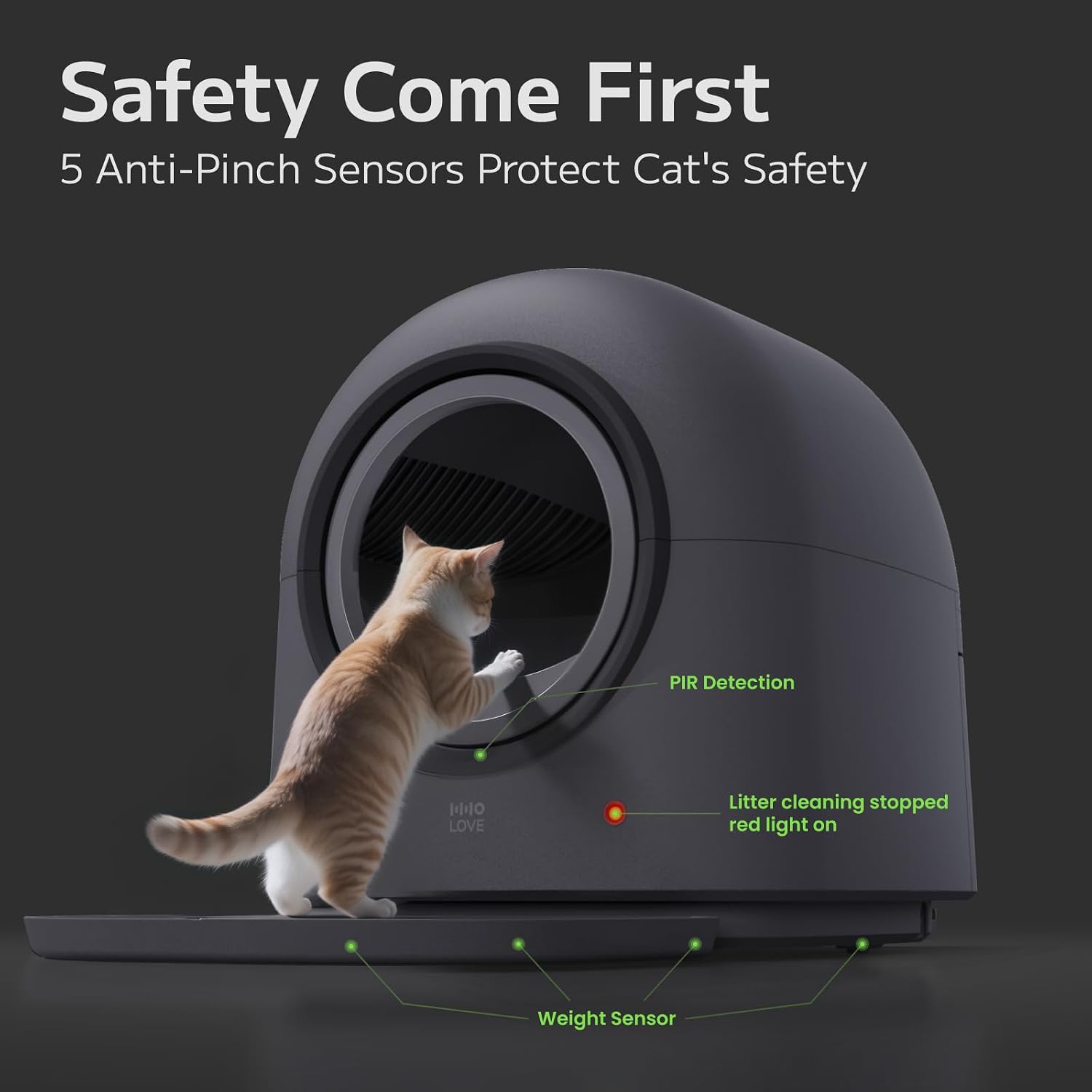 Detalle de HHOLOVE Katzentoilette Selbstreinigend Automatisch 60L – Sicherheit, App-Steuerung & Geruchskontrolle