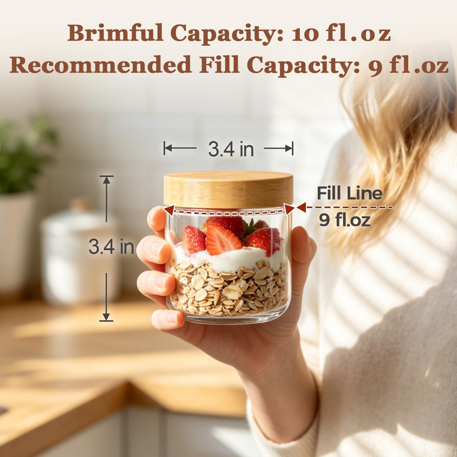 Thumbnail 1 de ComSaf 300 ml Glass Overnight Oats Jars, Pack of 4 with Bamboo Lids