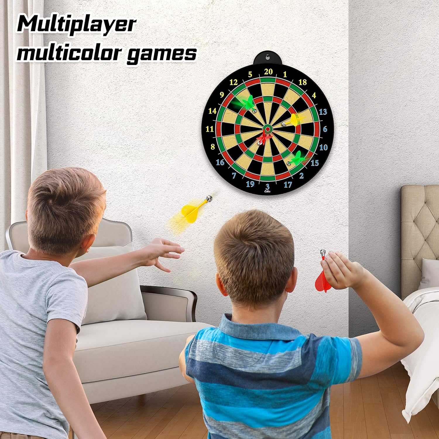 Detalle 1 de CUKU Double-Sided Magnetic Dartboard with 12 Darts, 13.5-Inch Target