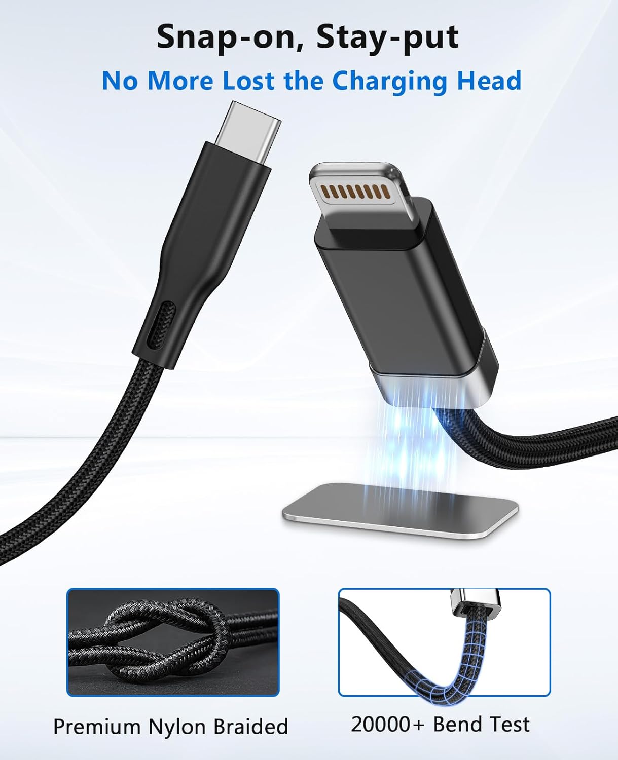 Thumbnail 2 de Magtame StayCable USB-C to Lightning with magnetic cord holder (1.5m) – braided fast charging and data sync