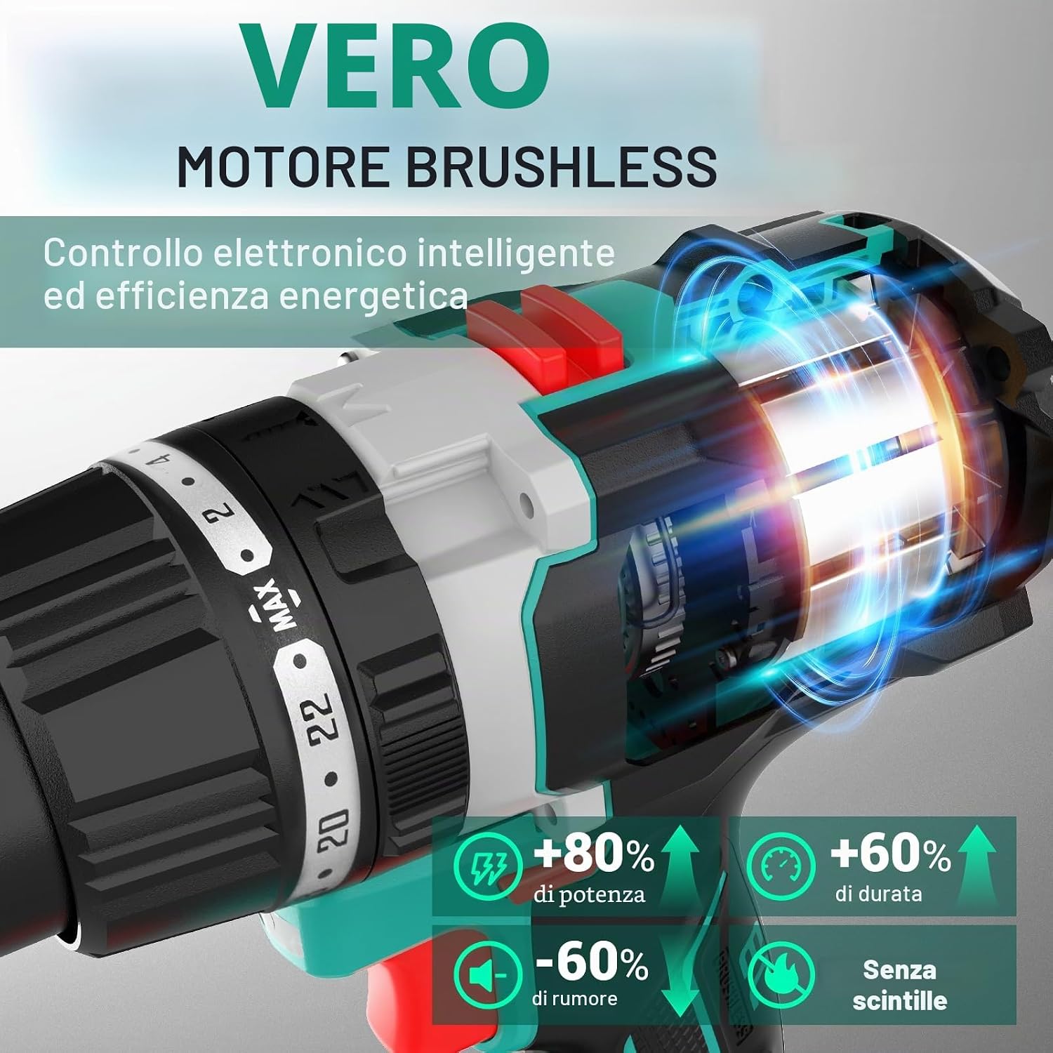 Detalle de DCA Trapano Avvitatore A Percussione Brushless 20 V: potenza, versatilità e autonomia per lavori impegnativi