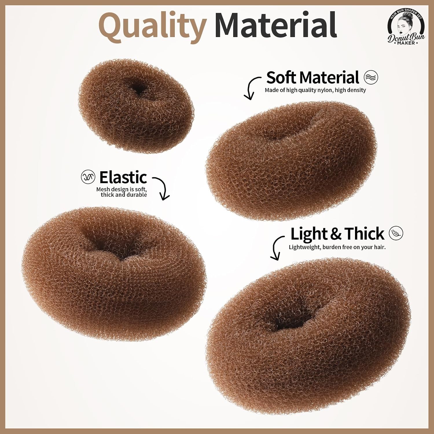 Detalle de Teenitor Hair Bun Maker Set, 4 Sizes, Light Brown Donuts and 20 Pins