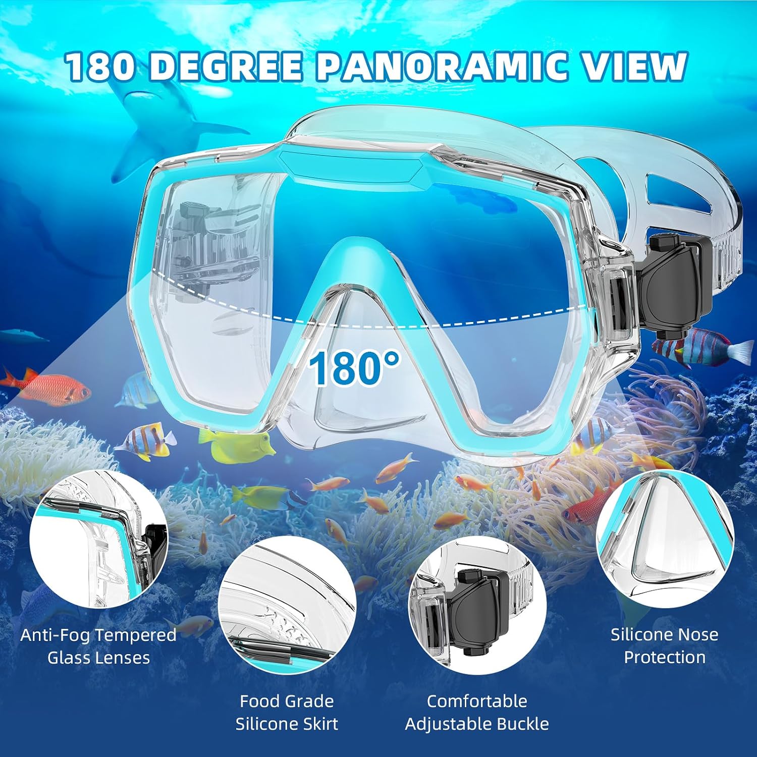 Thumbnail 3 de Honlanor Snorkel set 180° panoramic mask