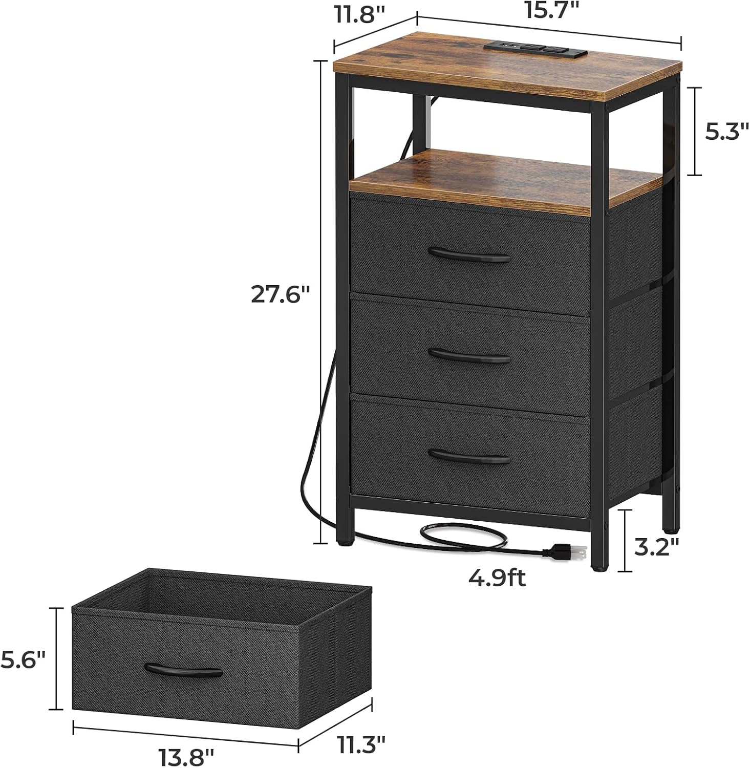 Thumbnail 6 de Huuger Nightstand 27.6" Charging Station for Bedroom