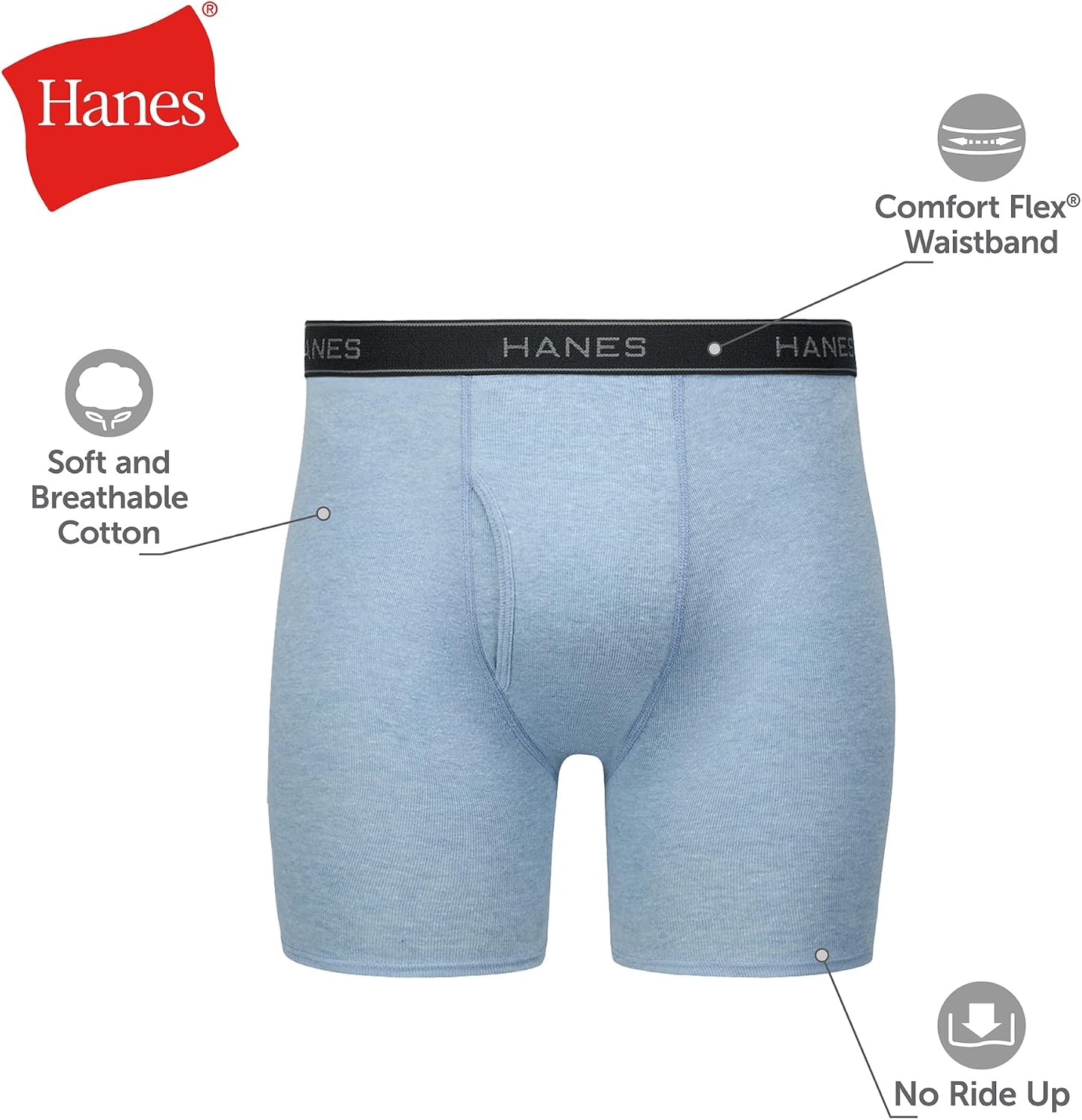 Detalle de Hanes 734Q12 Men's Boxer Briefs, 6-Pack, Cotton, Moisture-Wicking